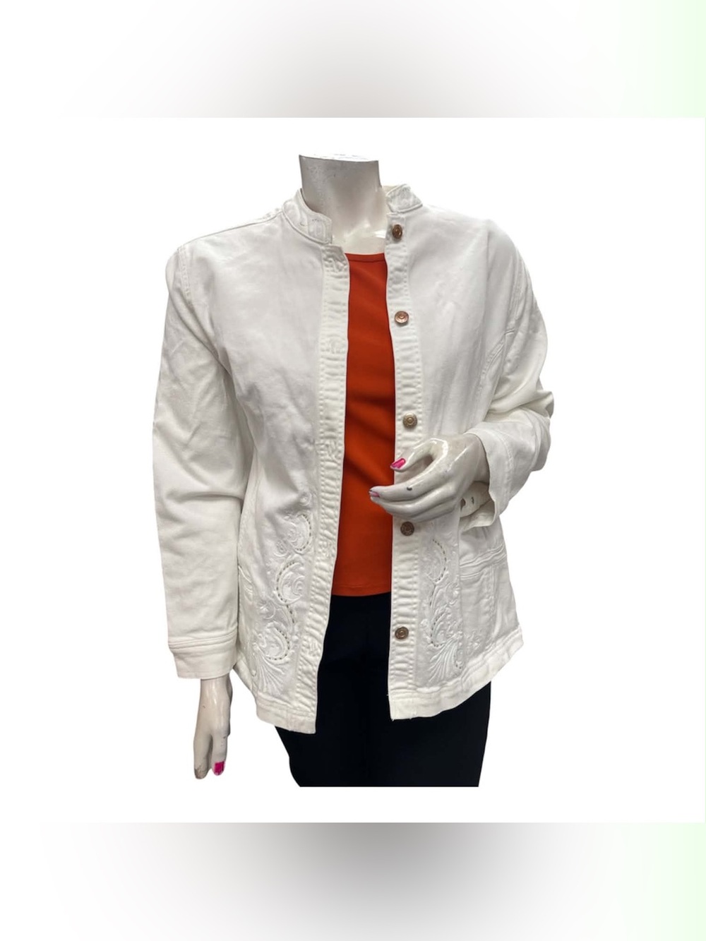Tabi White Embroidered Jean Jacket - Casual Button-Up Size Xl